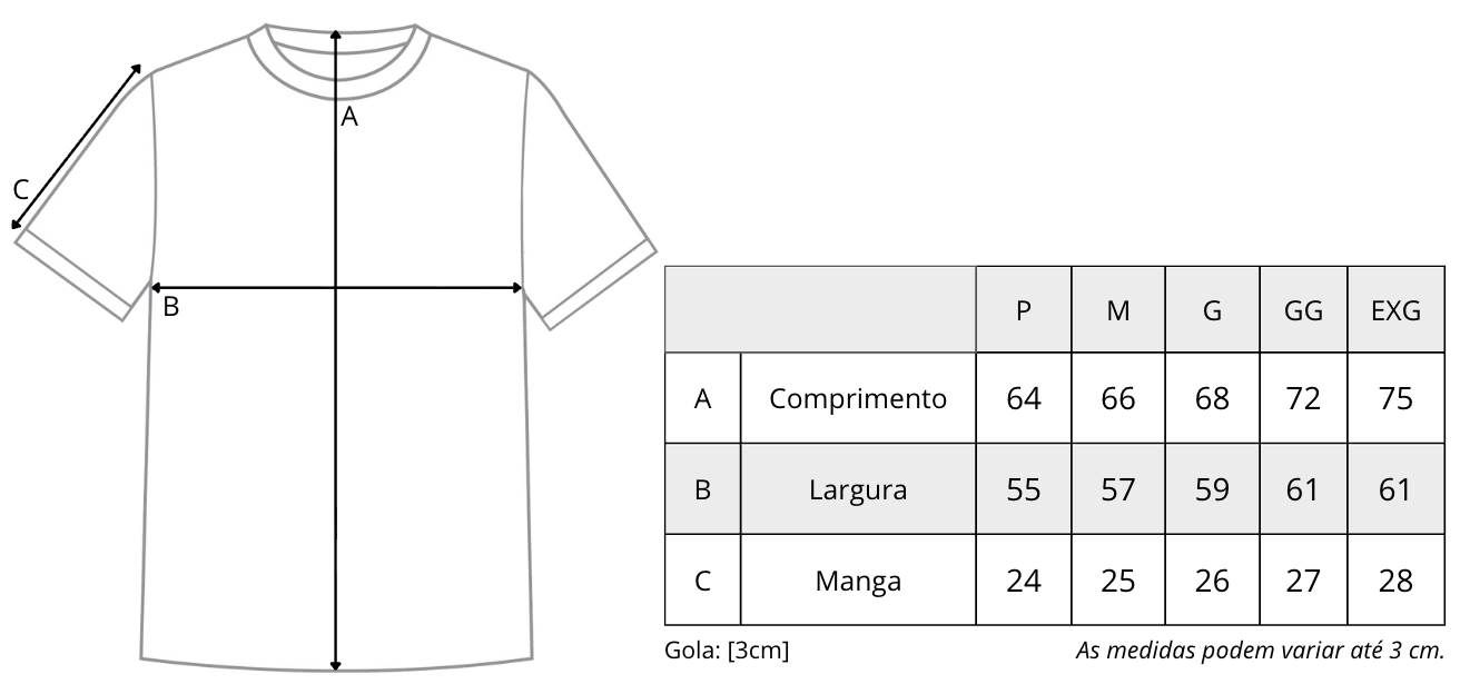 Tabela de medidas de Camiseta "Bacardi" Vermelha