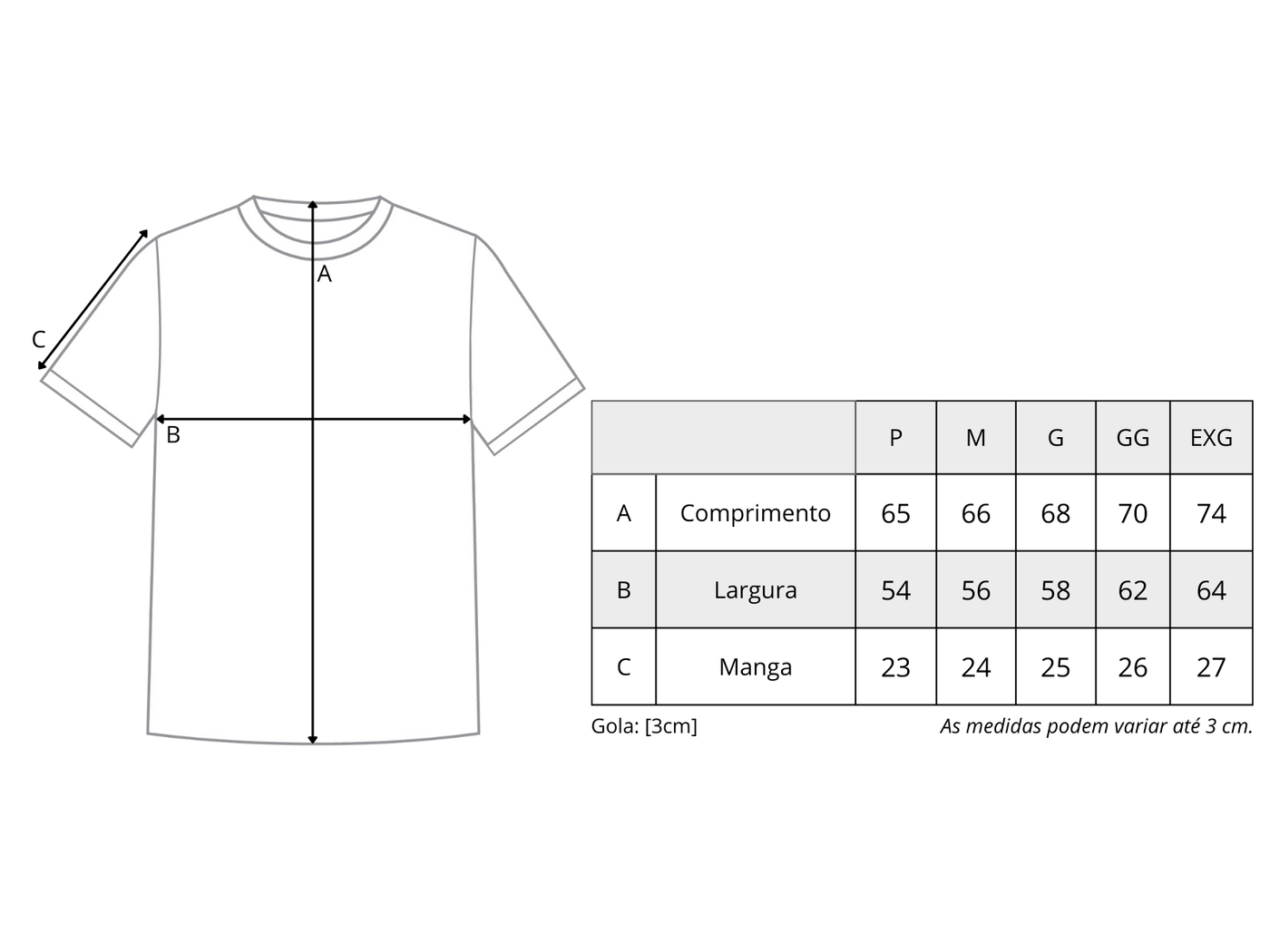 Tabela de medidas de Camiseta "Exoesqueleto"