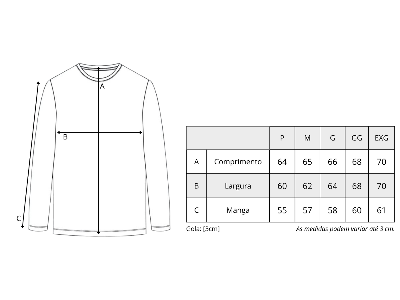 Tabela de medidas de Long Sleeve "2002"
