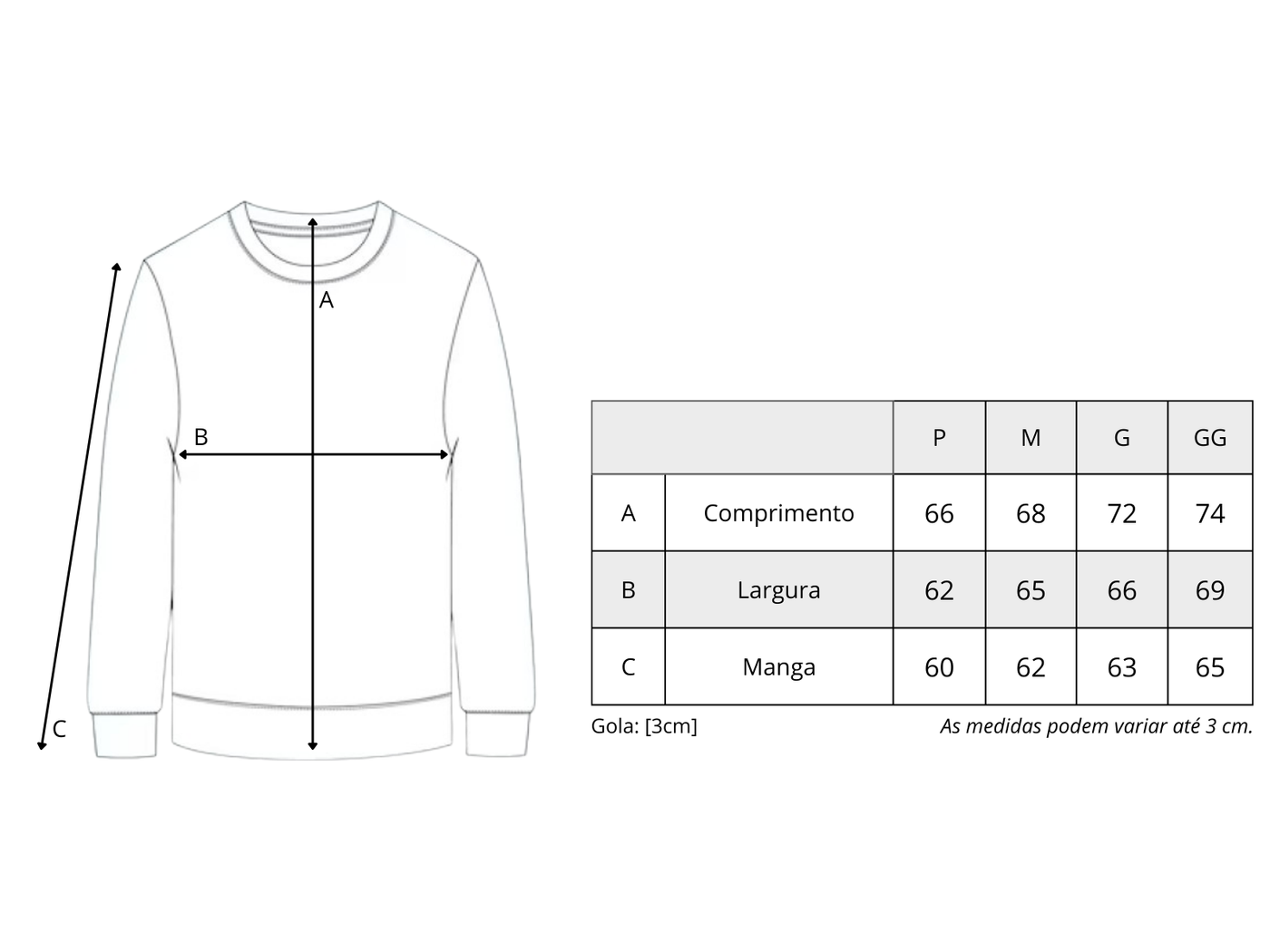 Tabela de medidas de CrewNeck "Cavaleiro"