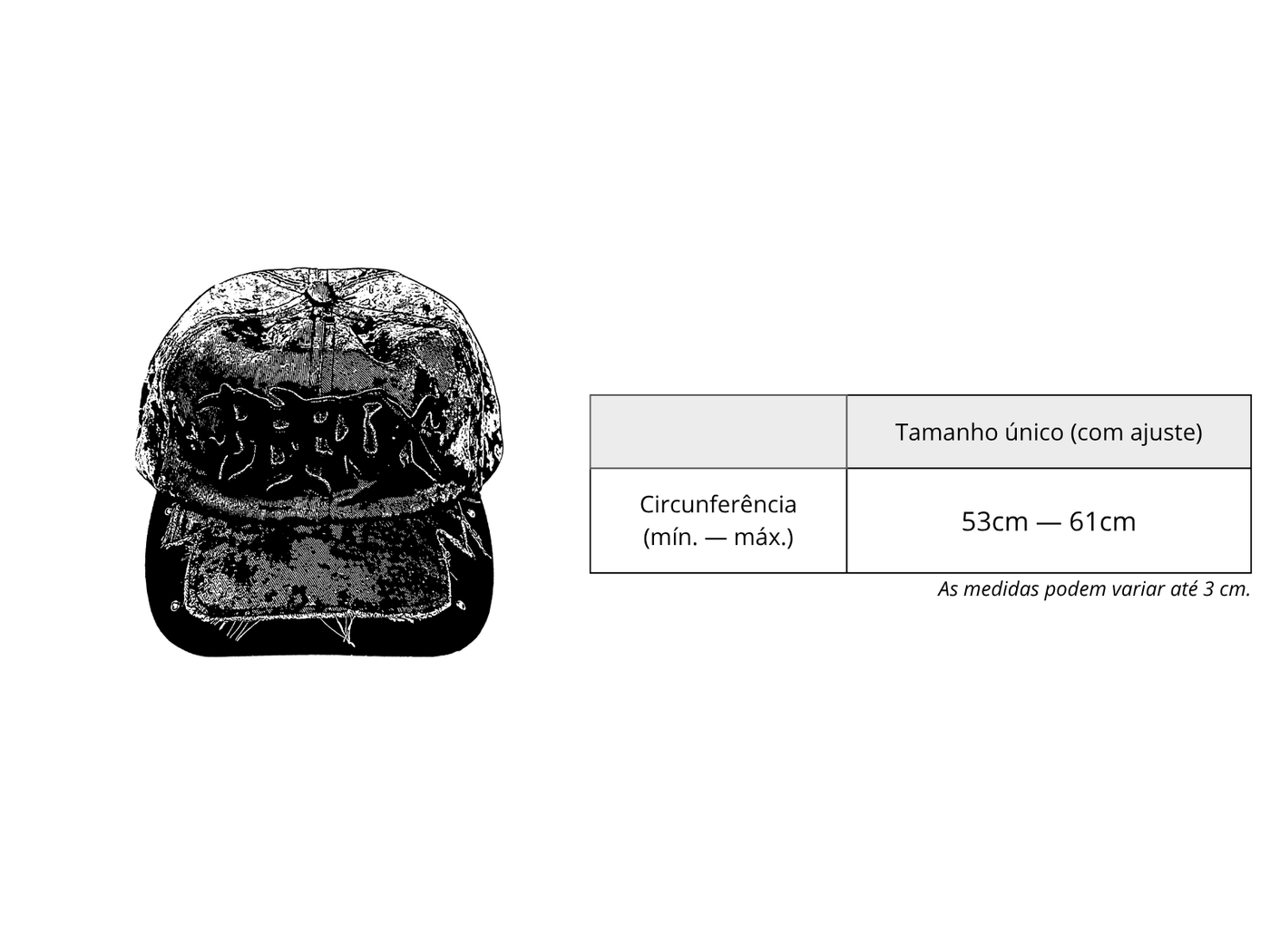 Tabela de medidas de Boné "Forever" Digital Camo