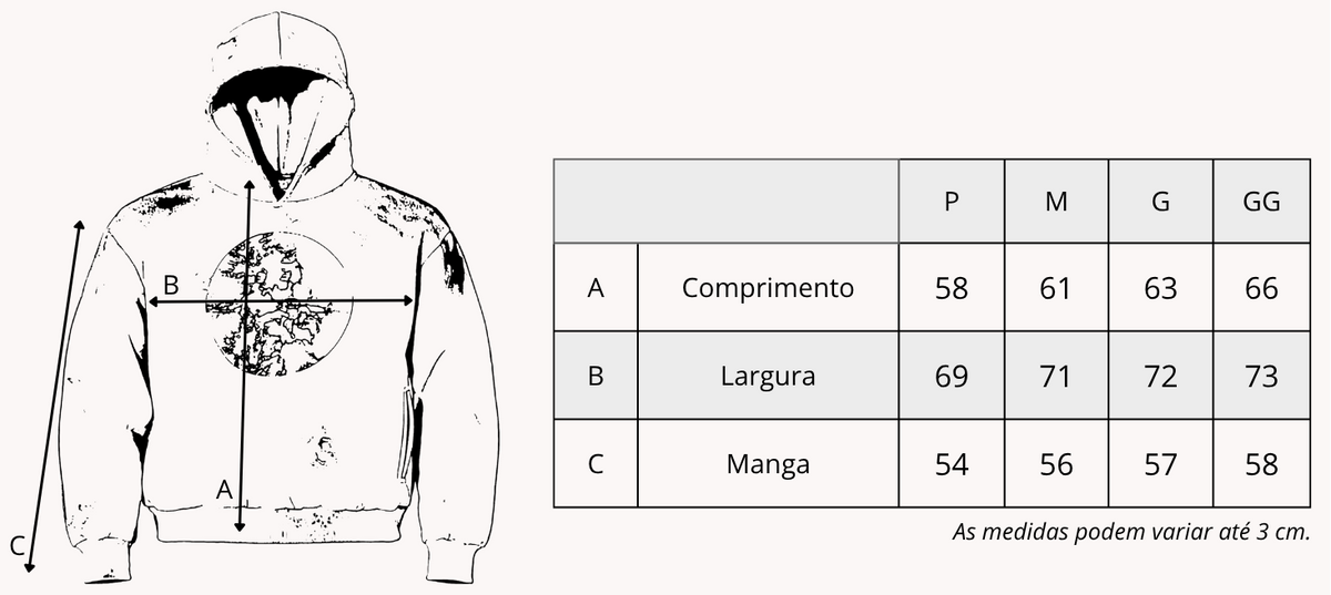 Tabela de medidas de Hoodie "Trashed" Smoke