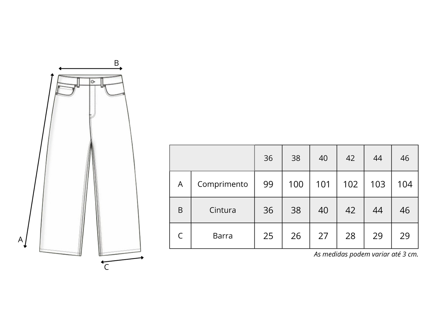 Tabela de medidas de Calça "Scars"