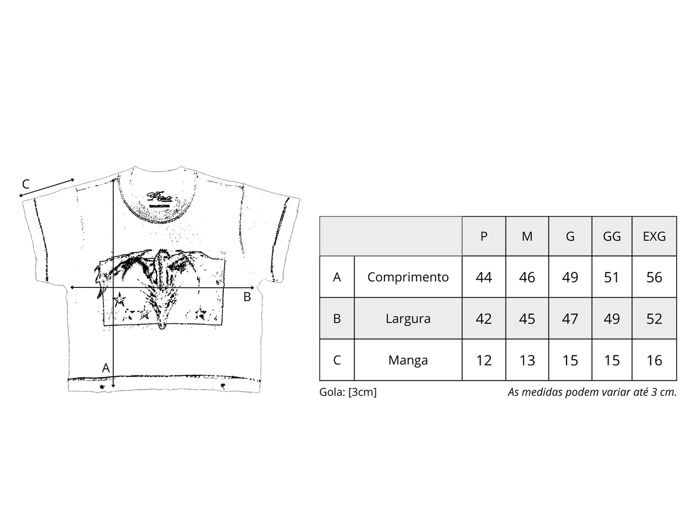 Tabela de medidas de BabyTee "Smaug" StoneFade