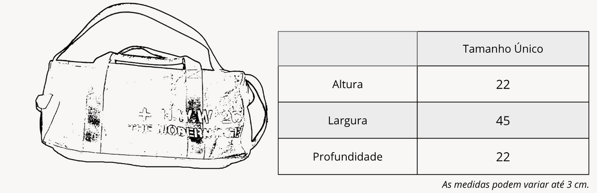 Tabela de medidas de Duffle Bag "H.W.W." Preta