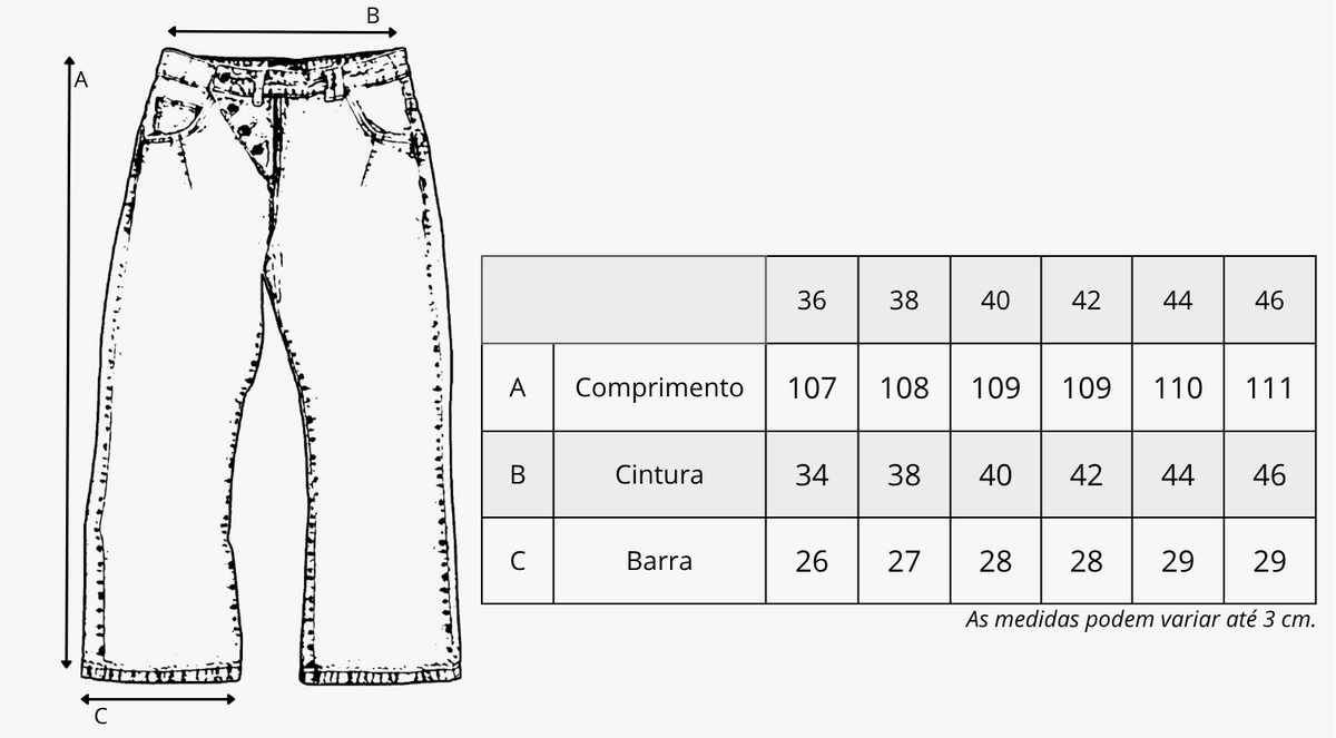 Tabela de medidas de Jeans "Sashiko" BootCut Blue
