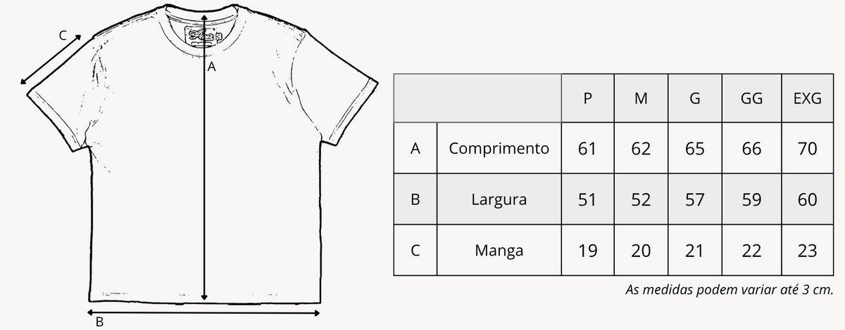Tabela de medidas de Camiseta "Heaven" Preta
