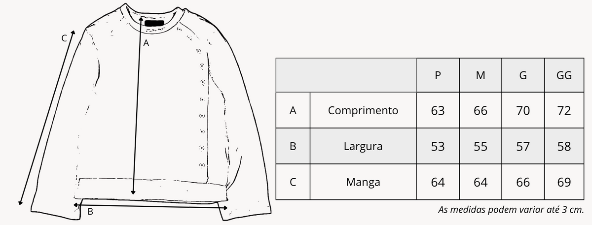 Tabela de medidas de Henley "Skin" Preta