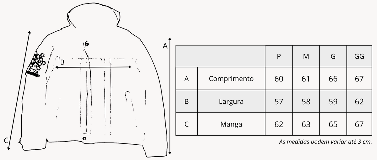 Tabela de medidas de Jaqueta "Stealth" Preta