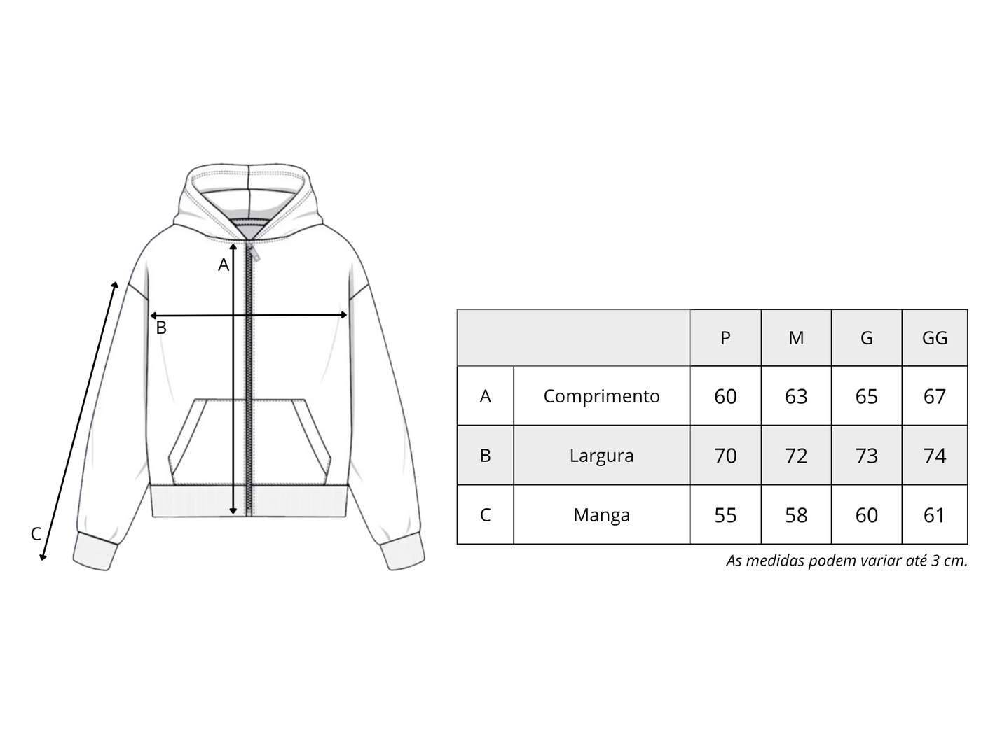 Tabela de medidas de Zip-Hoodie "Dragão" Preto